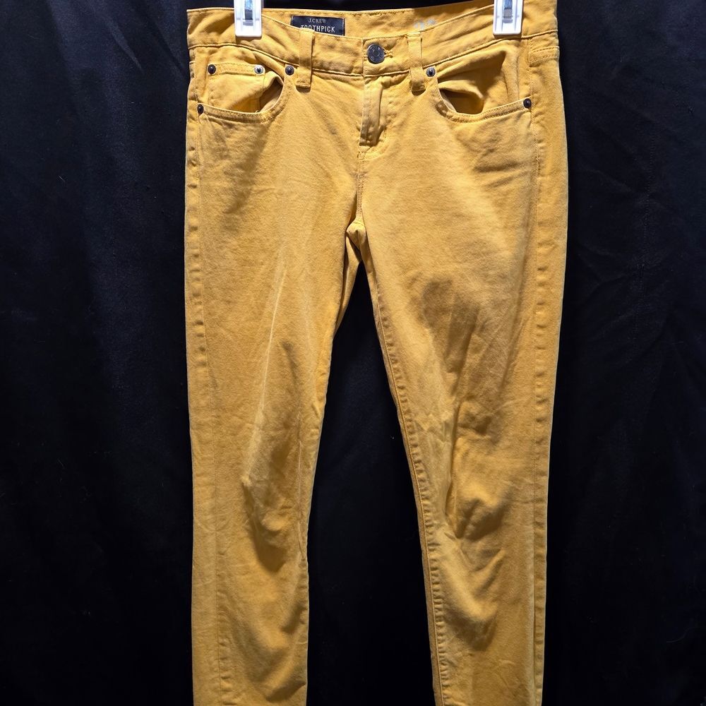 J CREW Toothpick Stretch Slim Fit Jeans Mustard Yellow Tall Preppy SZ 27T